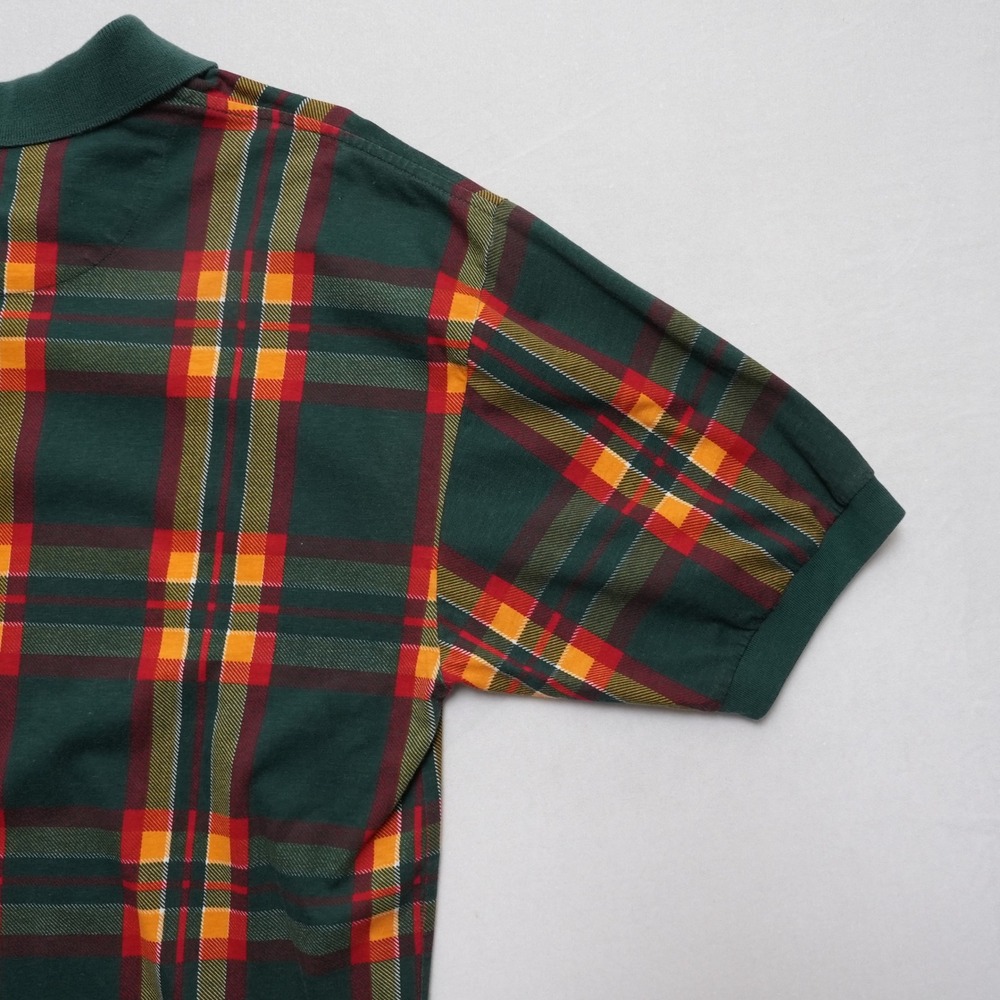 IZOD Plaid Polo Shirt Mens Medium Green Red Yellow Golf Preppy Vintage Style - Picture 14 of 14